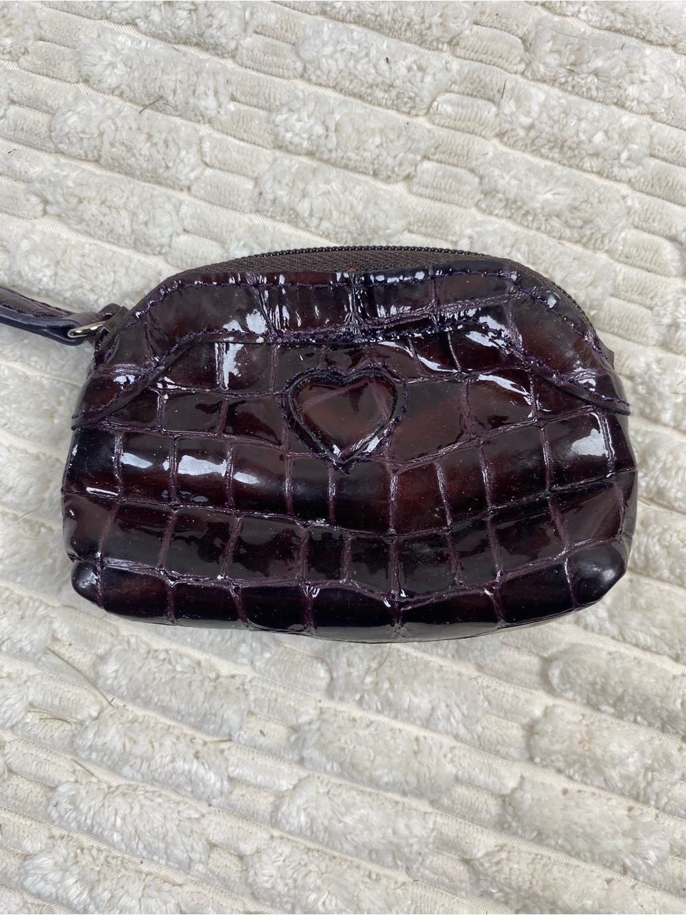 Brighton Vintage Dark Brown Croc Leather Heart Coin Purse Pouch Burgundy